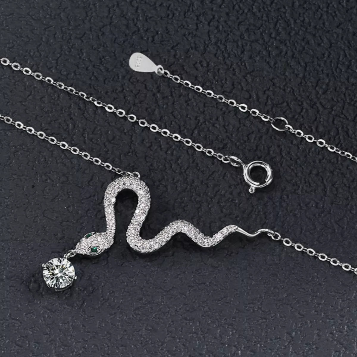 925 Sterling Silver Moissanite Snake Pendant Necklace