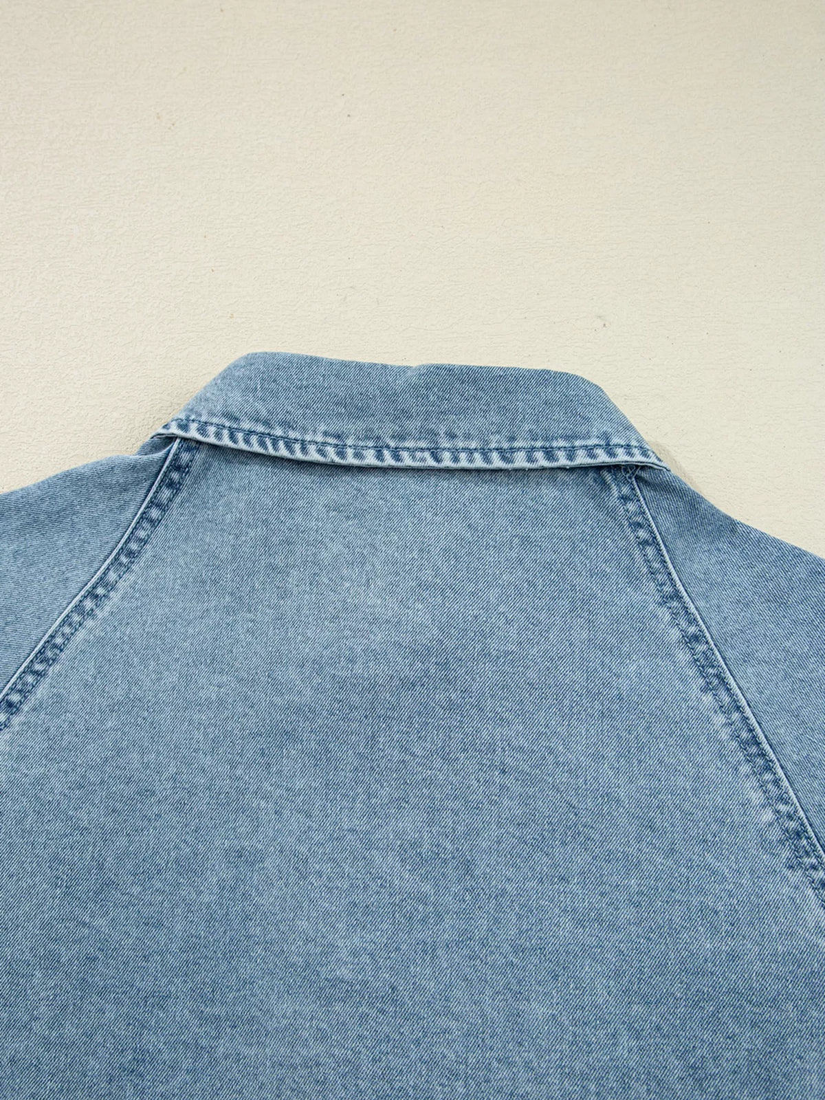 Smocked Cuffs Flared Denim Shirt Mini Dress