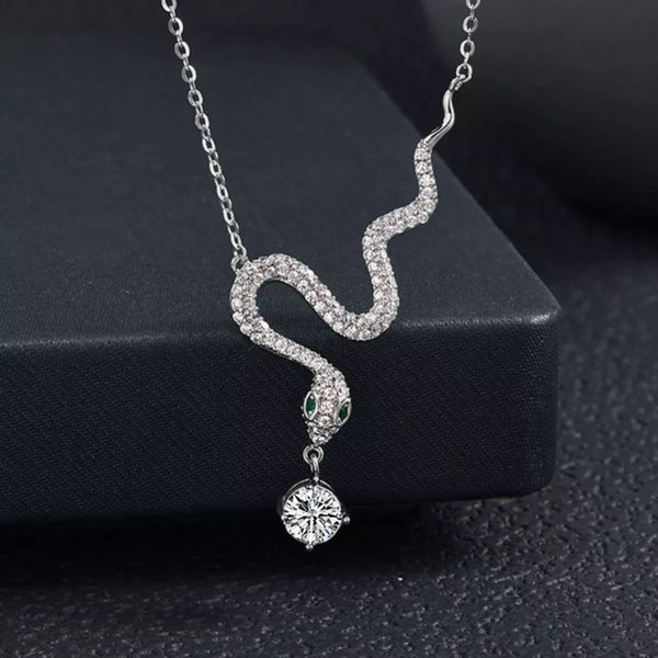 925 Sterling Silver Moissanite Snake Pendant Necklace