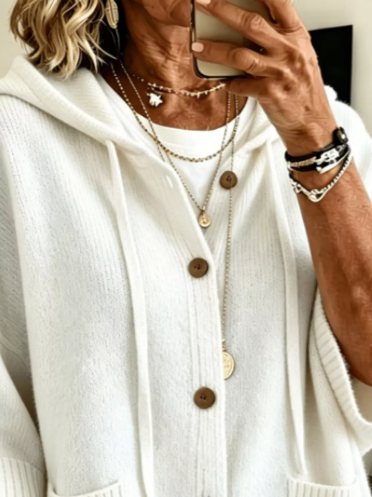Full Size Casual Hooded Button-Down Knit Cardigan with Pockets Plus Size