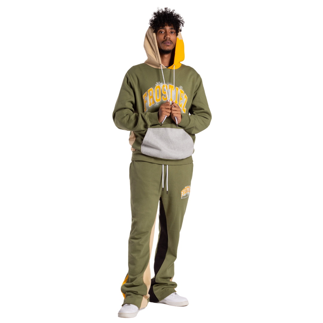 The Frostiez Panel-Block Hoodie | Olive Drab & Gold