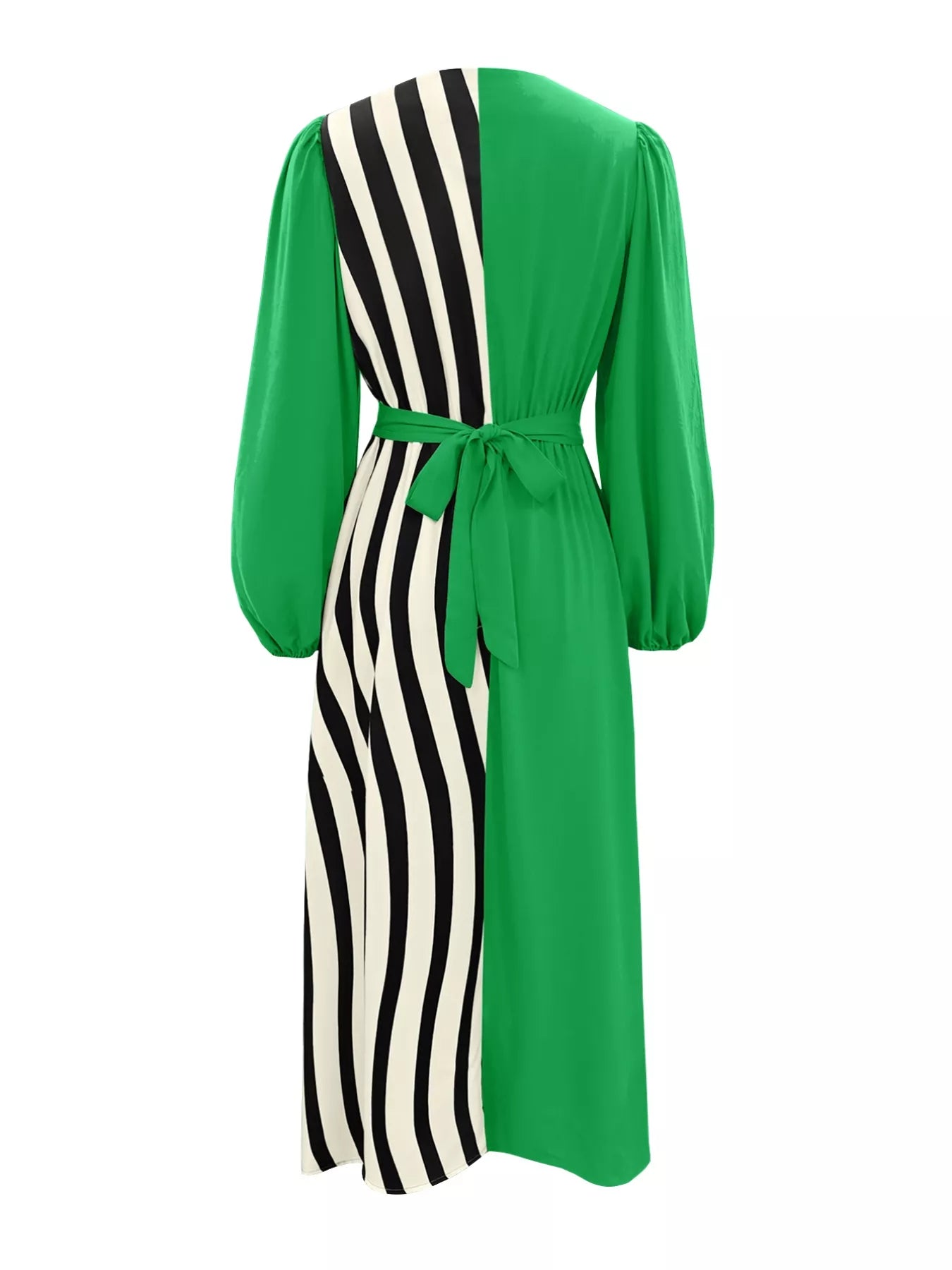 Color Block Striped Long Sleeve Midi Dress