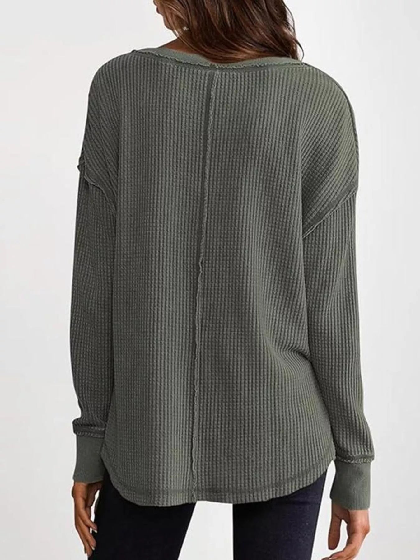 Slit Notched Long Sleeve T-Shirt