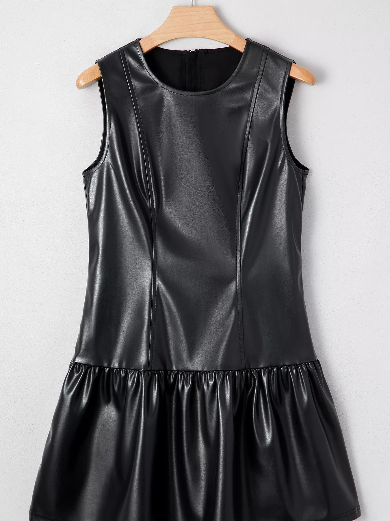 Faux Leather Ruffle Hem Sleeveless Mini Dress
