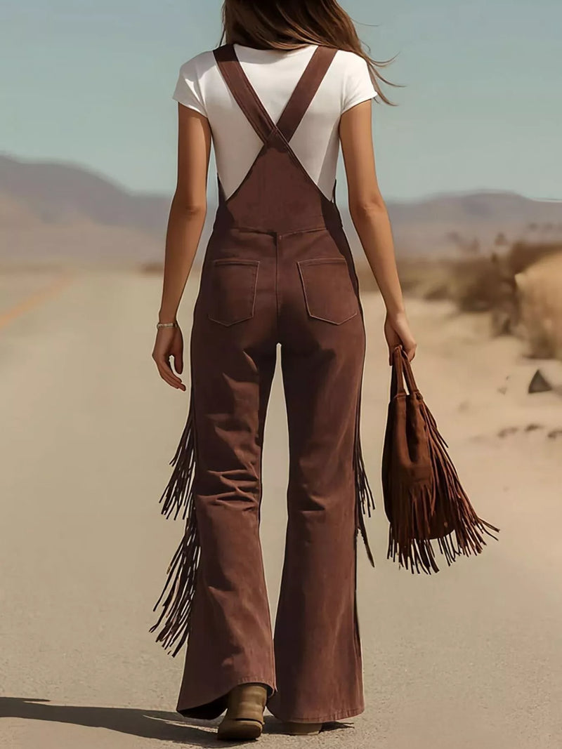 Fringe Corduroy Button Front Overalls