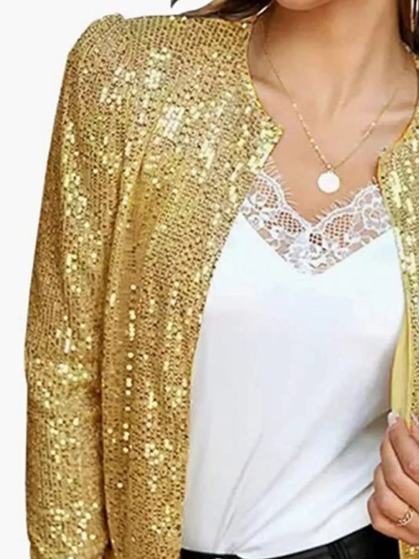 Full Size Sequin Long Sleeve Jacket Plus Size