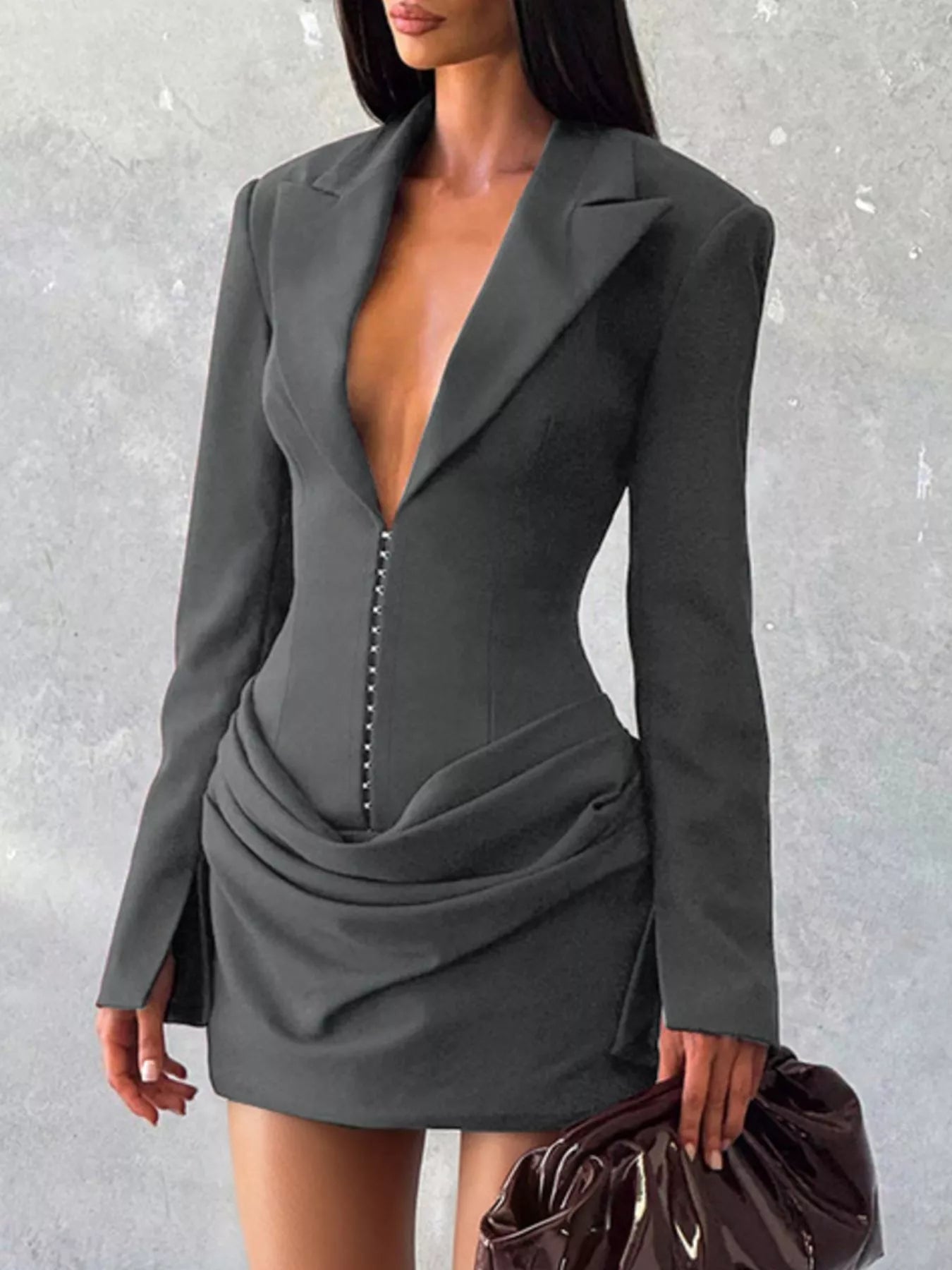 Full Size Blazer-Style Long Sleeve Mini Dress Plus Size