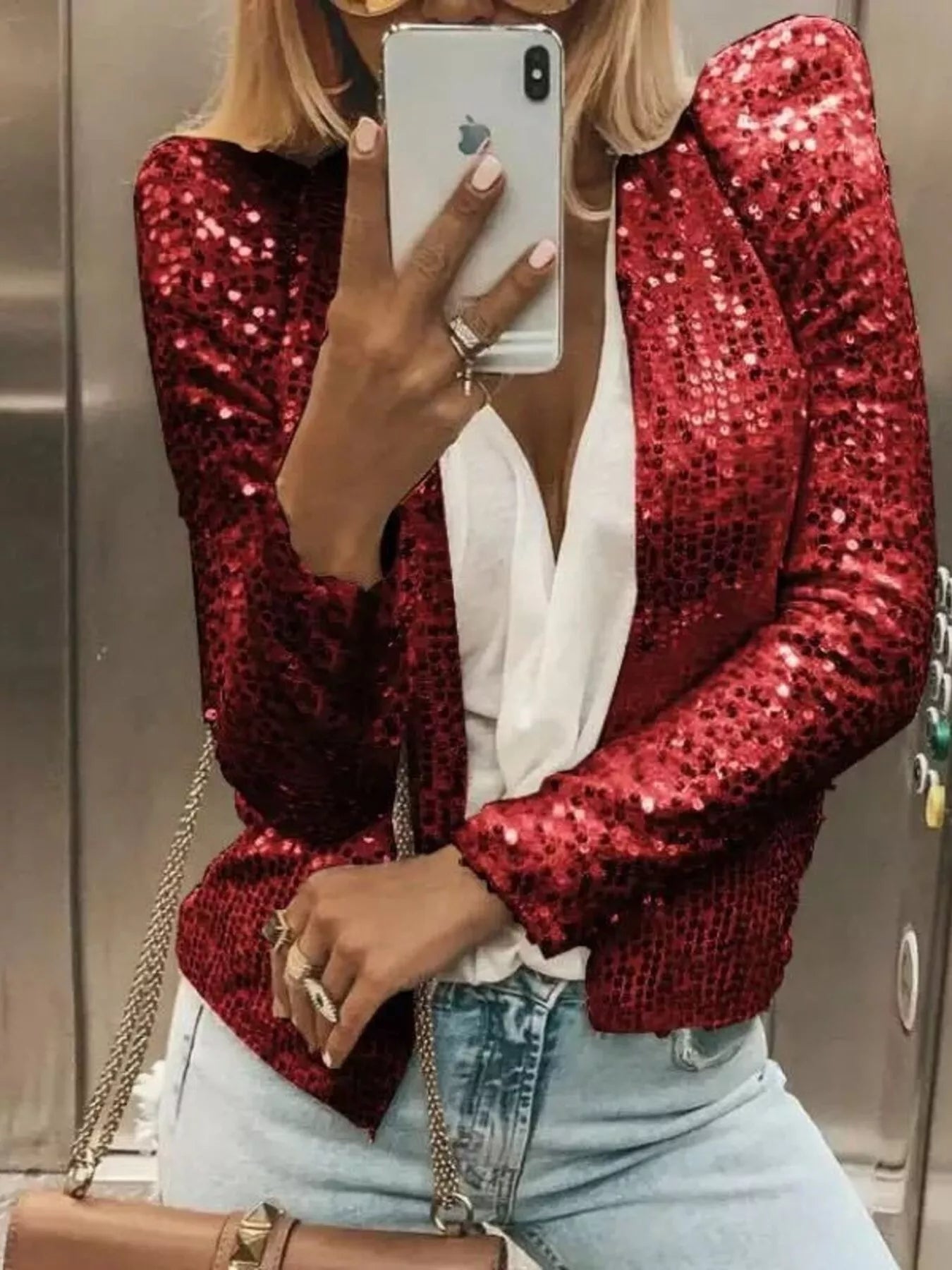 Full Size Sequin Long Sleeve Jacket Plus Size