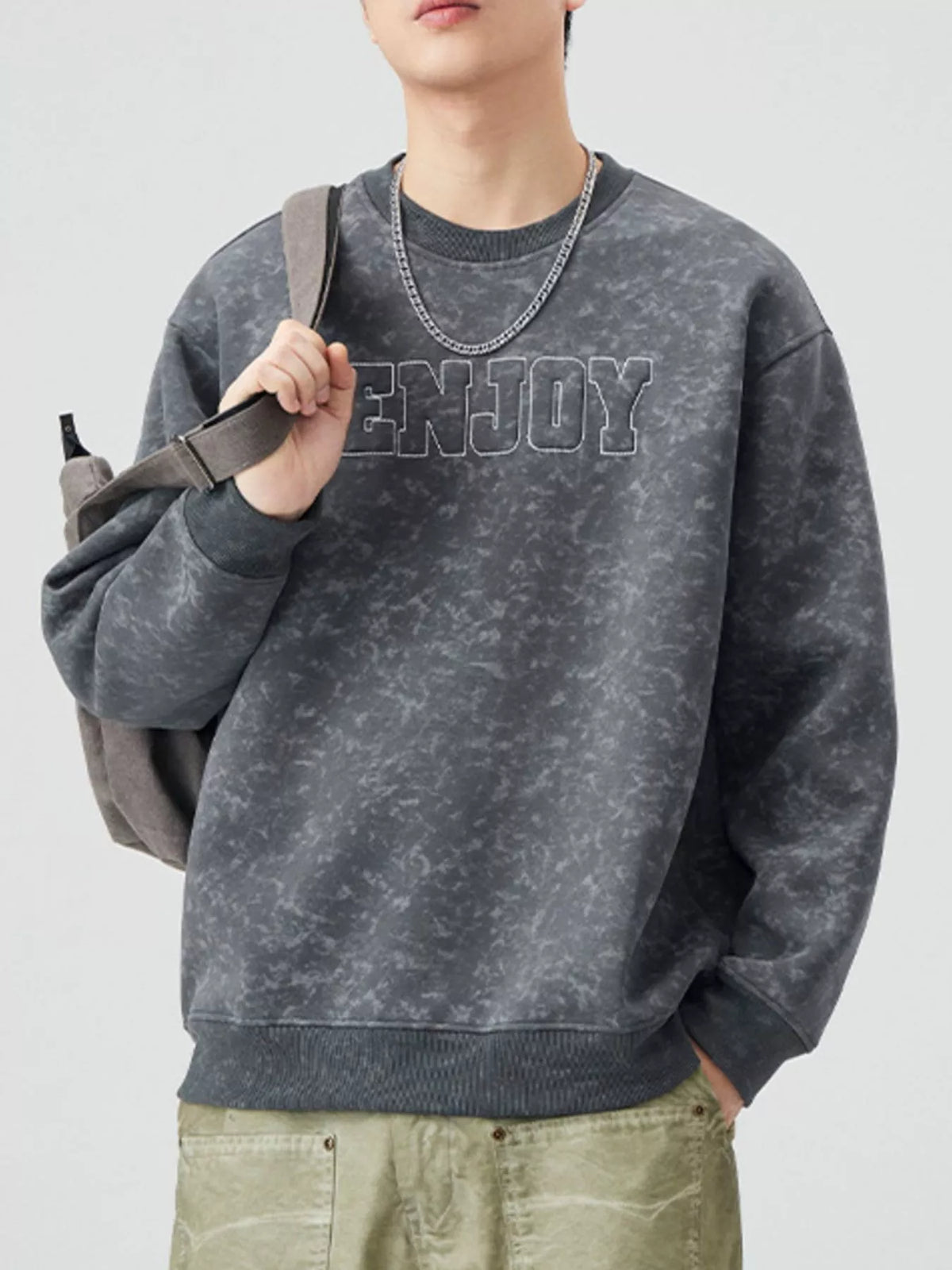 Men's Plus Size Enjoy Round Neck Long Sleeve Sweatshirt