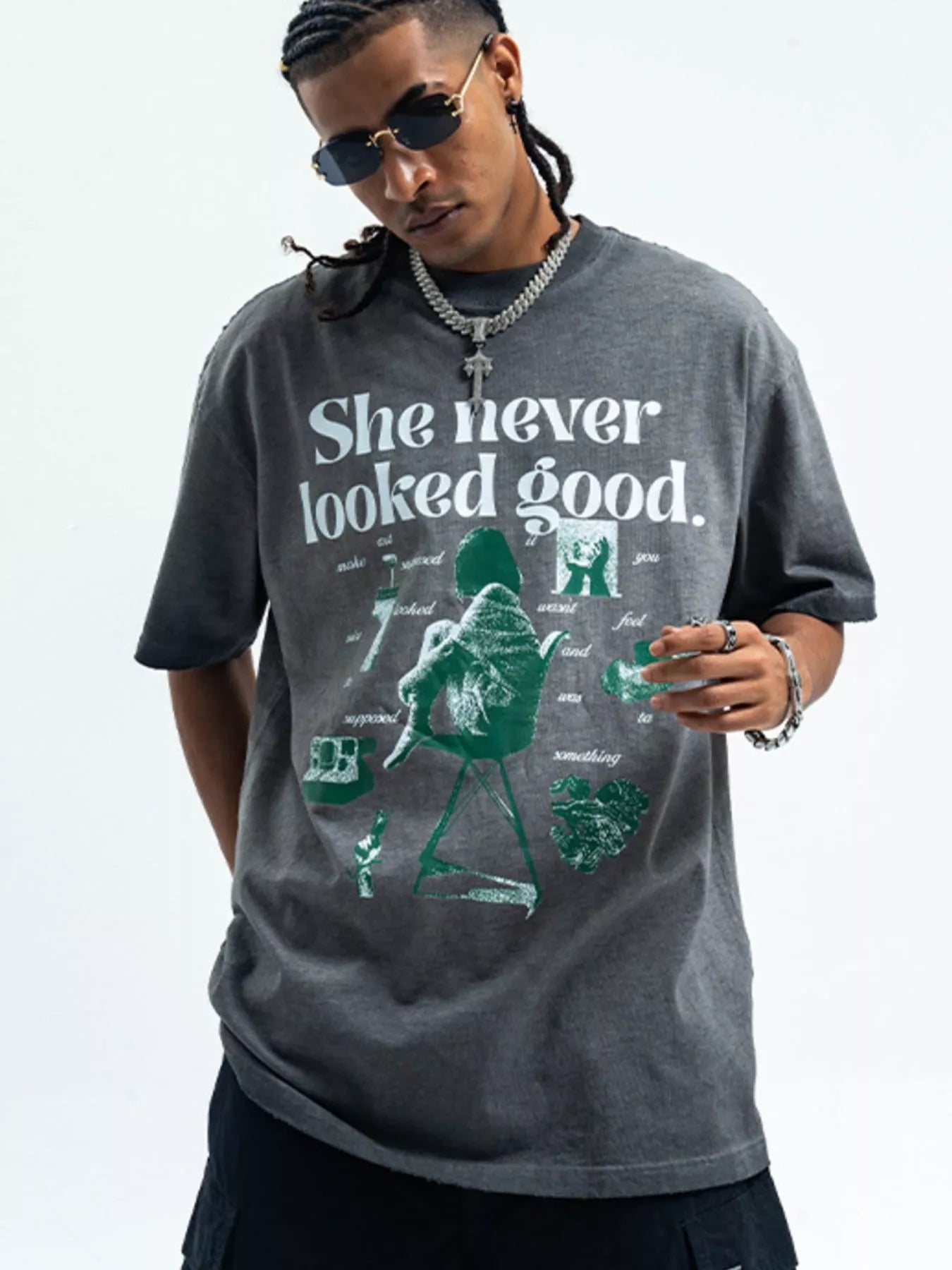 Men's Vintage Graphic Round Neck Oversized T-Shirt