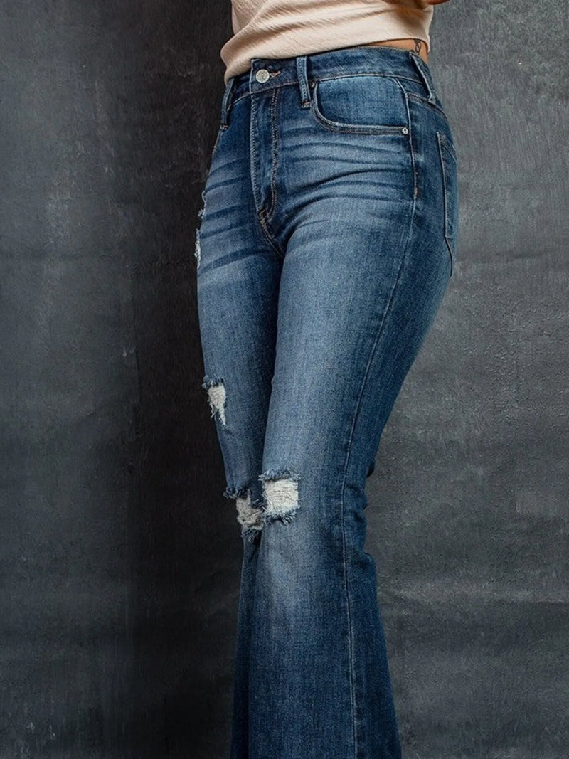 Distressed High-Waisted Flare Jeans