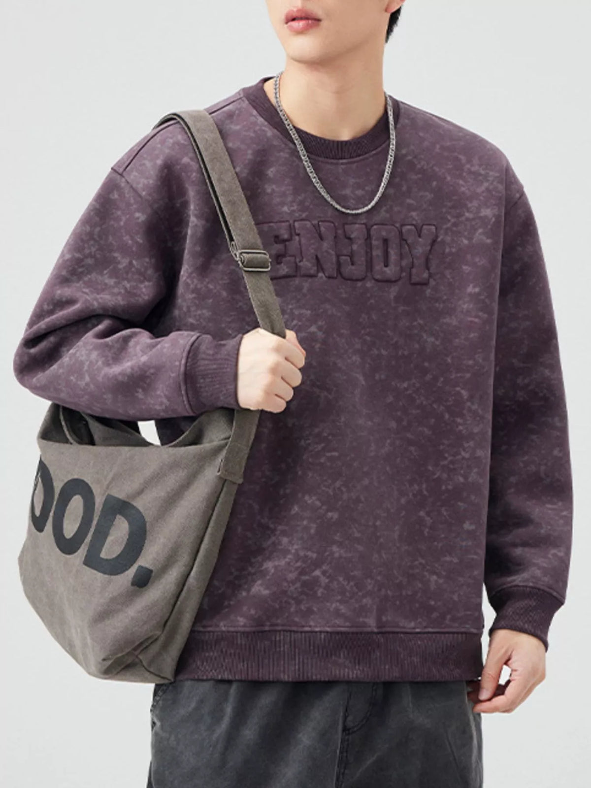 Men's Plus Size Enjoy Round Neck Long Sleeve Sweatshirt