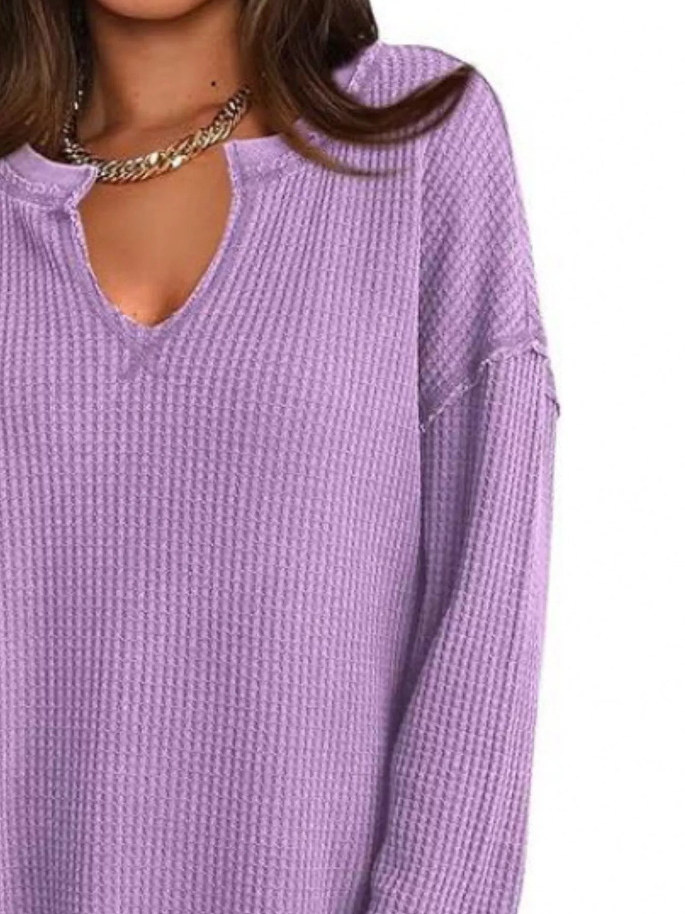 Slit Notched Long Sleeve T-Shirt