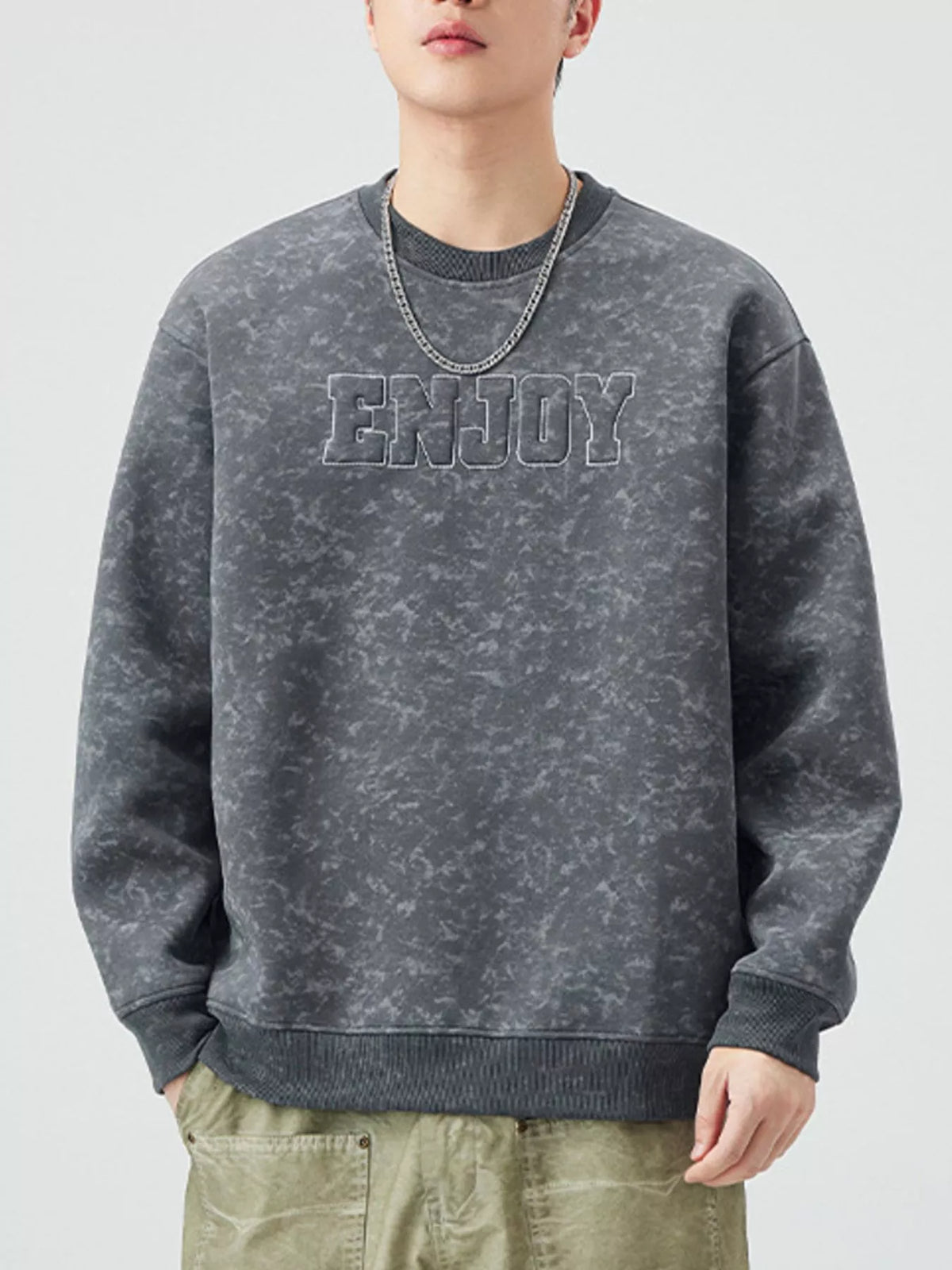 Men's Plus Size Enjoy Round Neck Long Sleeve Sweatshirt