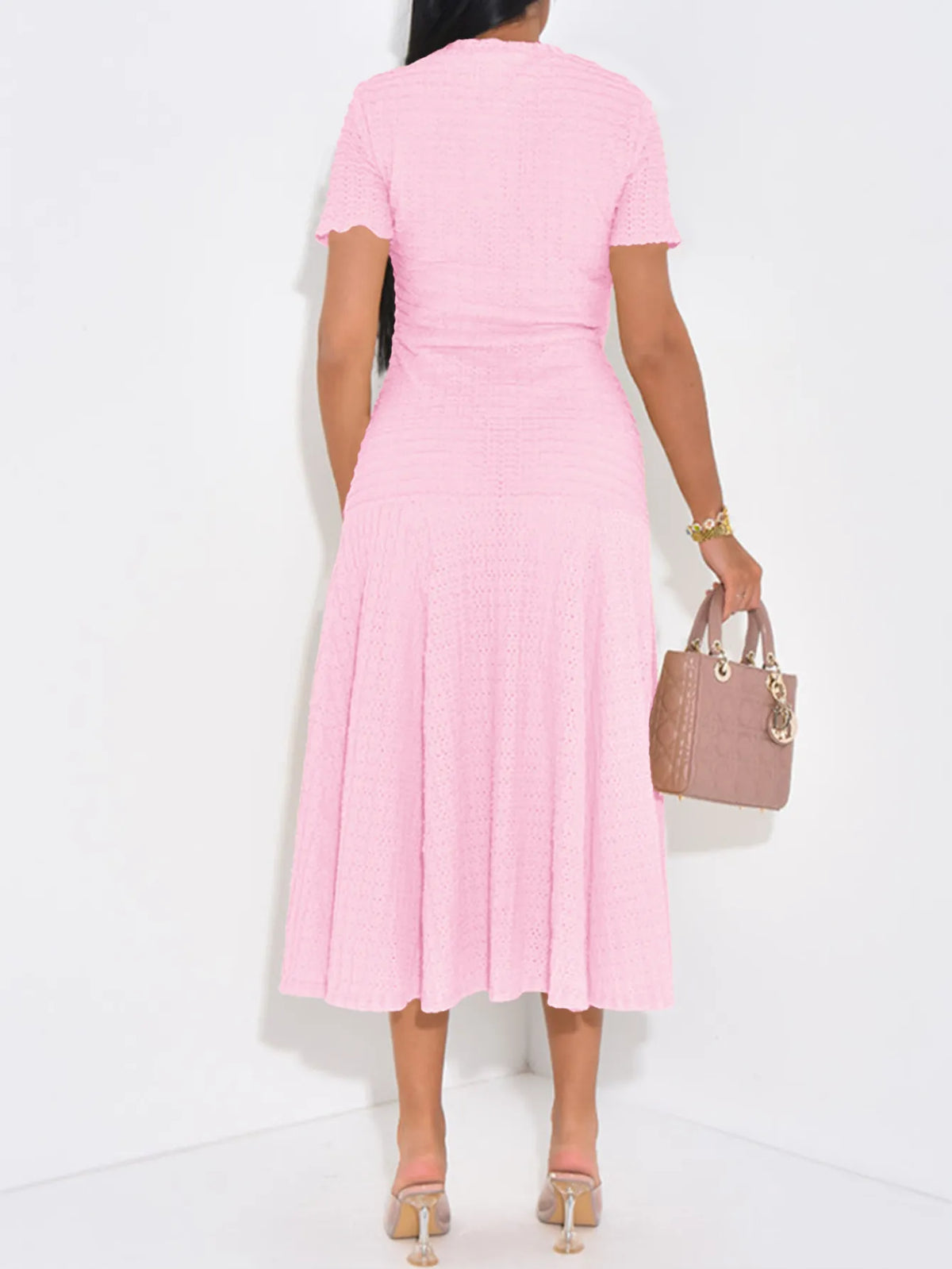 Textured Knit Short Sleeve Dress