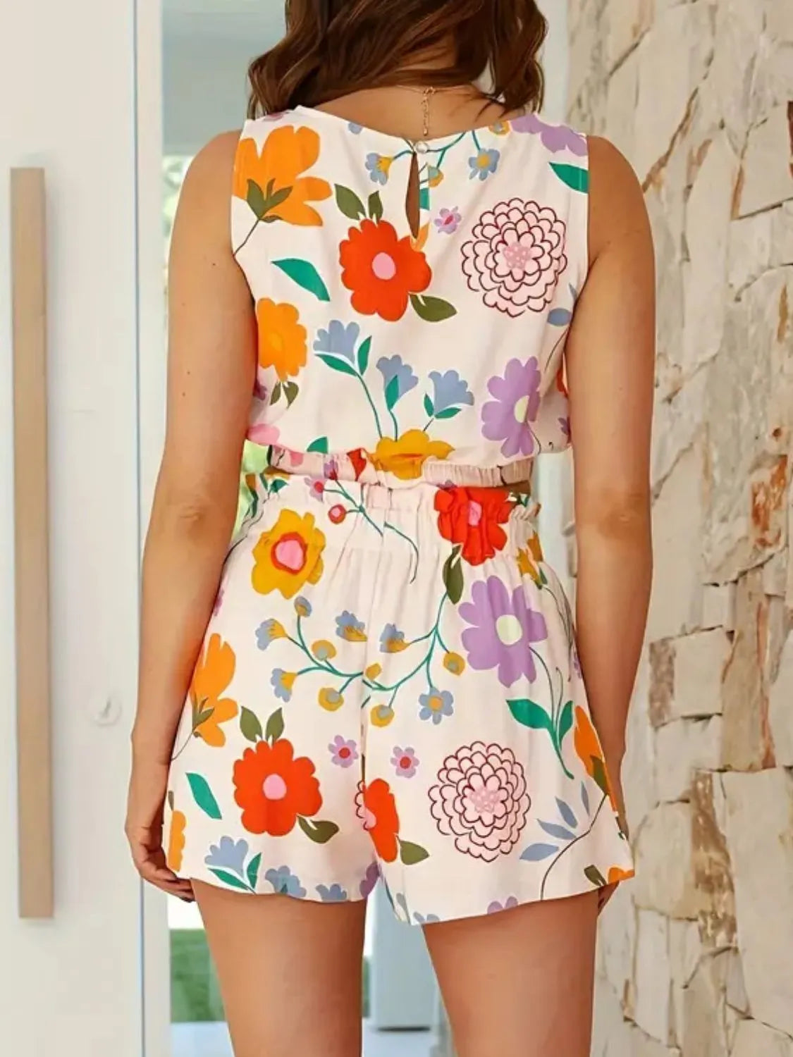 Floral Round Neck Tank and Shorts Set