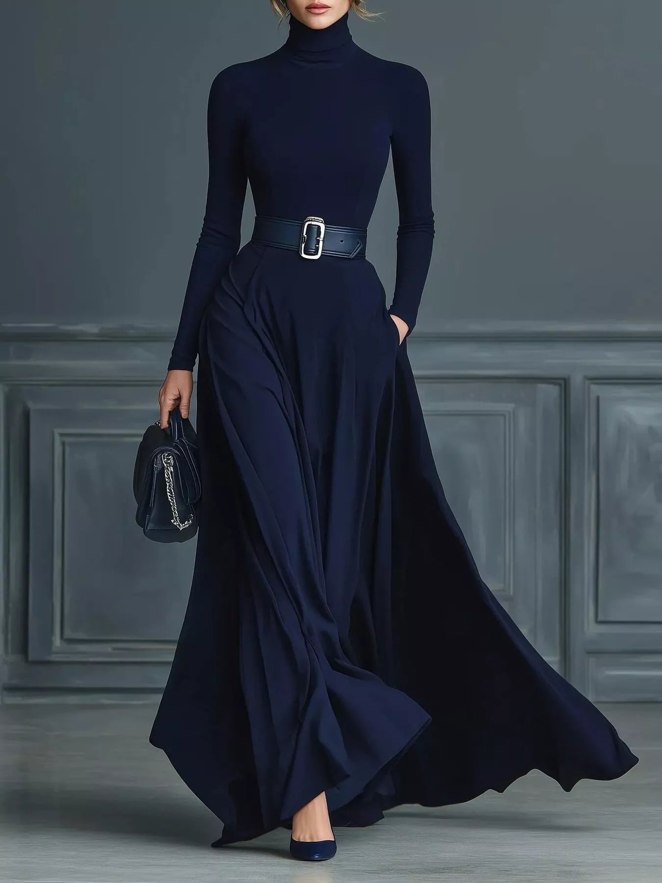 Turtleneck Long Sleeve Maxi Dress