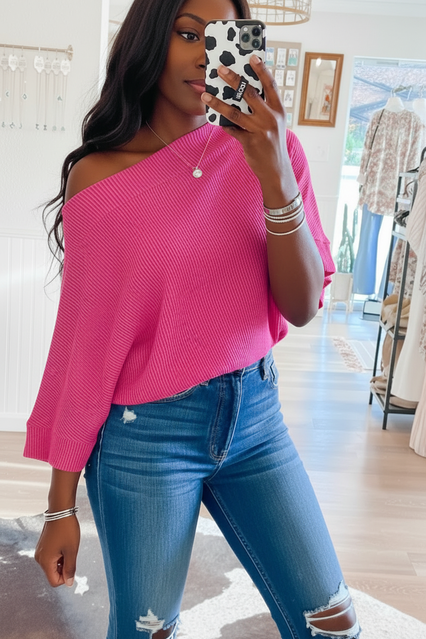 Ribbed Knit Off-Shoulder Blouse