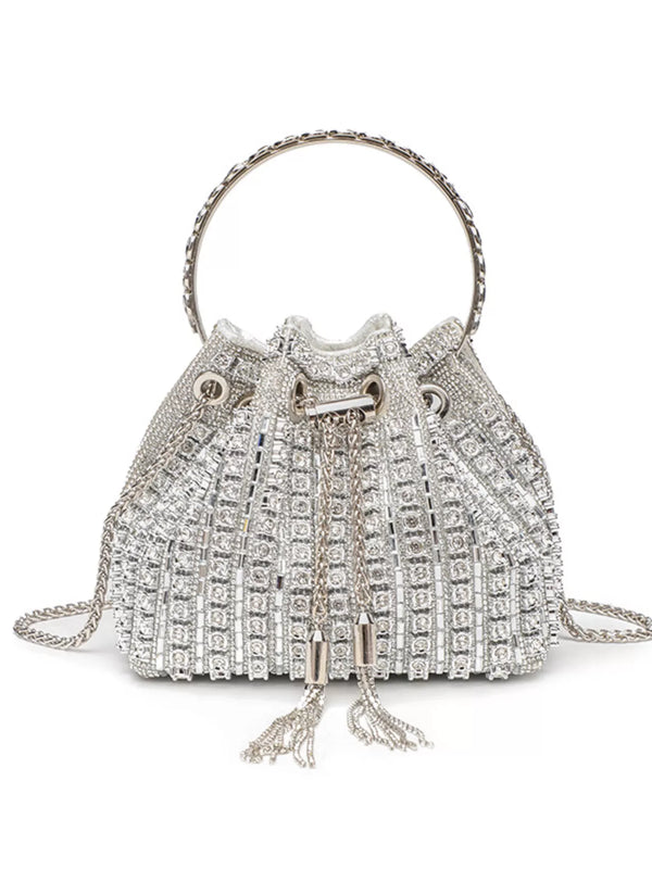 Rhinestone Embellished Bucket Crossbody Bag