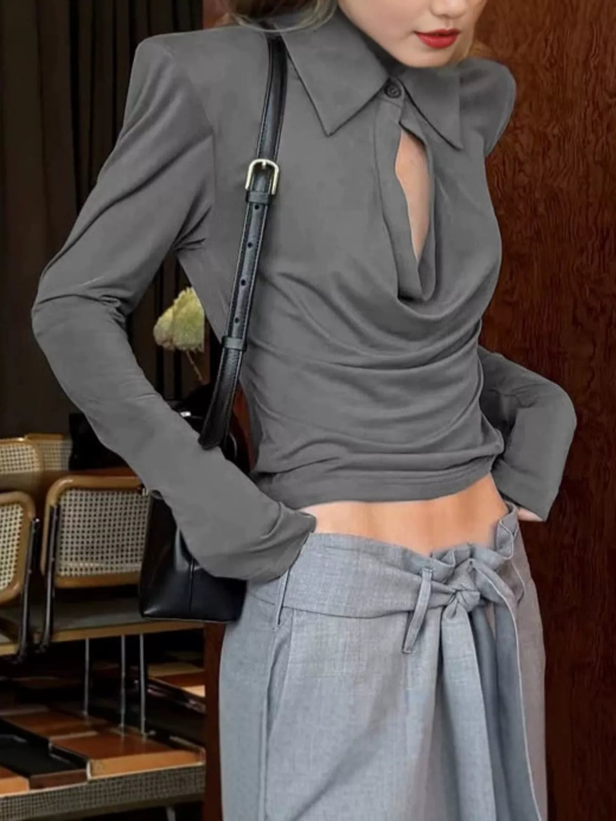 Long-Sleeve Slim-Fit T-Shirt with Cutout Detail