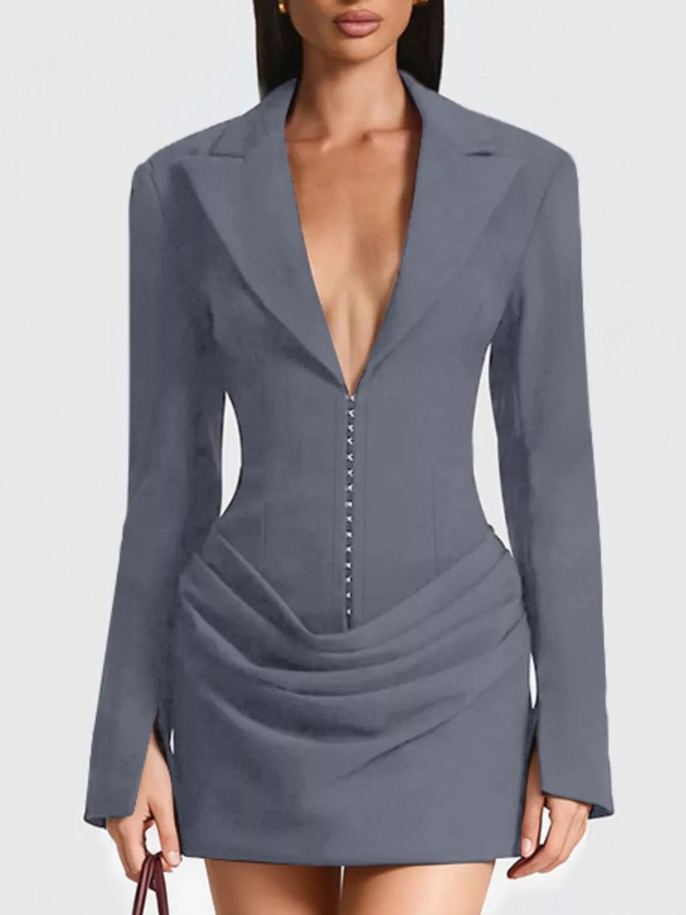 Full Size Blazer-Style Long Sleeve Mini Dress Plus Size