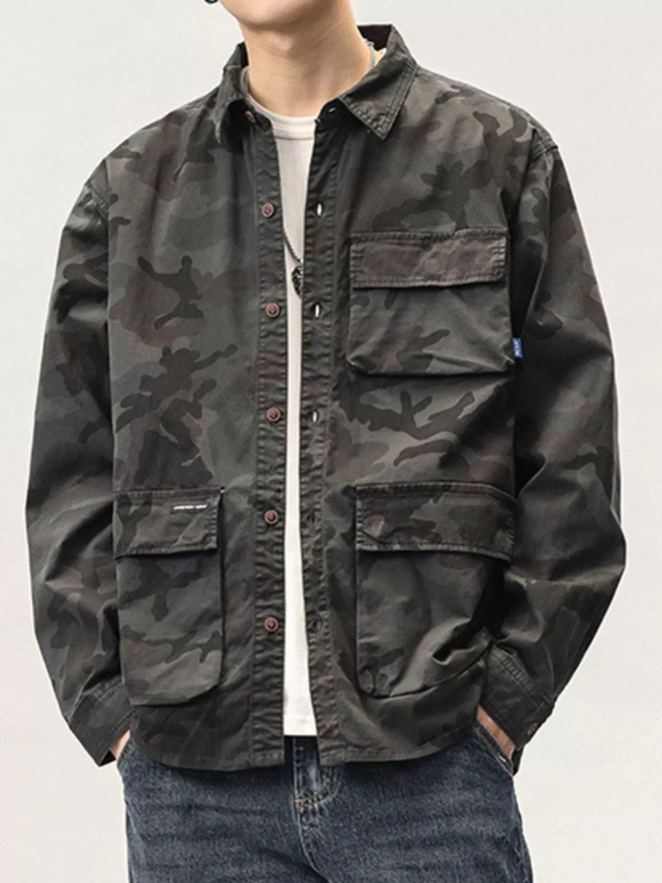 Men's Plus Size Casual Camouflage Cargo Shirt