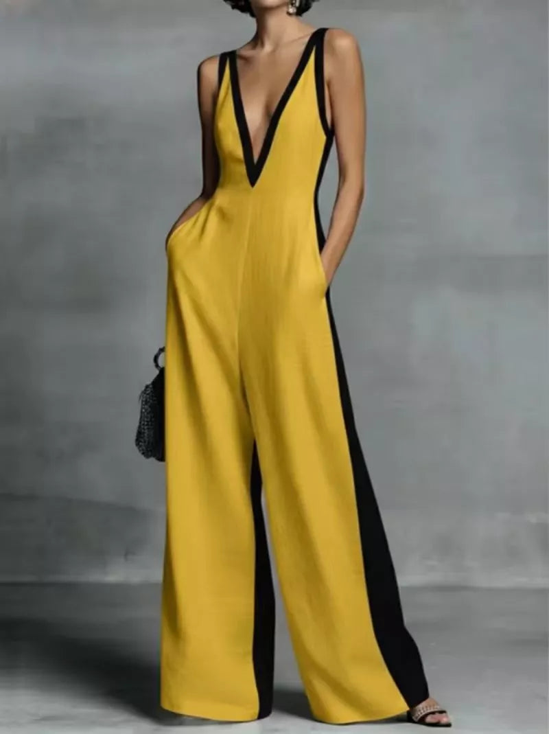 Contrast Trim V-Neck Jumpsuit