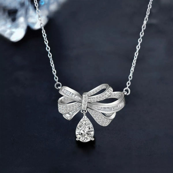 2 Carat Moissanite 925 Sterling Silver Bowknot Necklace