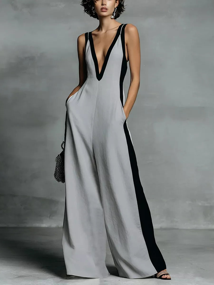 Contrast Trim V-Neck Jumpsuit