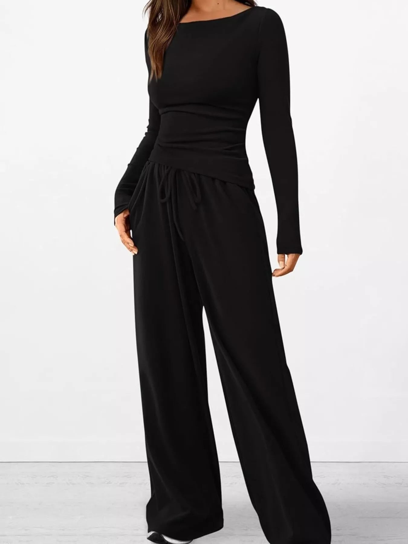 Long Sleeve Top and Wide Leg Pants Set