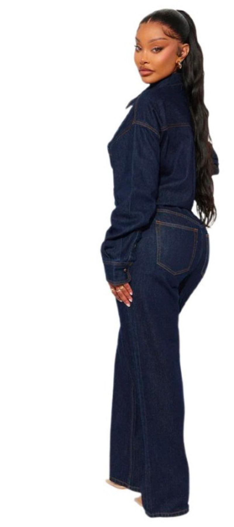 Fashion denim long sleeve Jumpsuit
