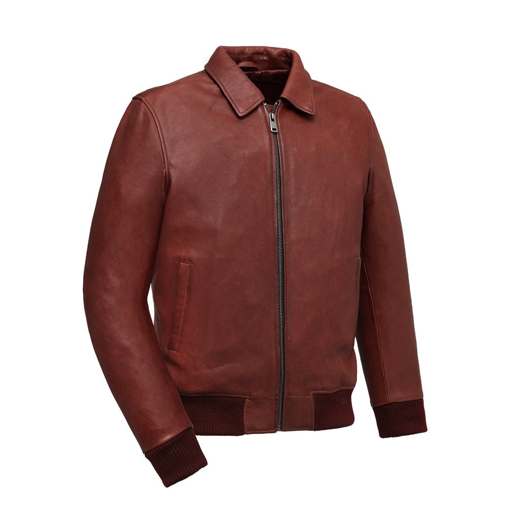 Moto Bomber - Men's Leather Jacket Cognac and Oxblood
