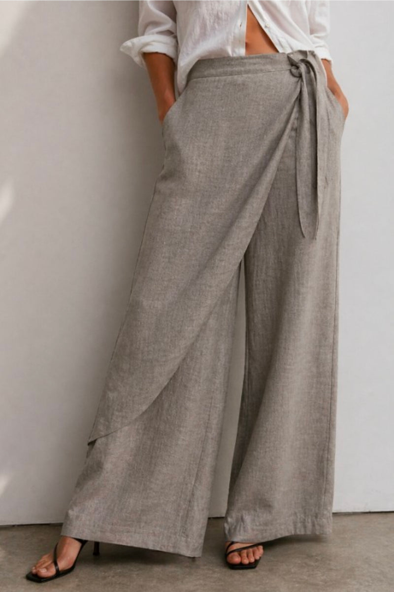 Asymmetrical Draped Flap Panel Detail Wide Leg Pants