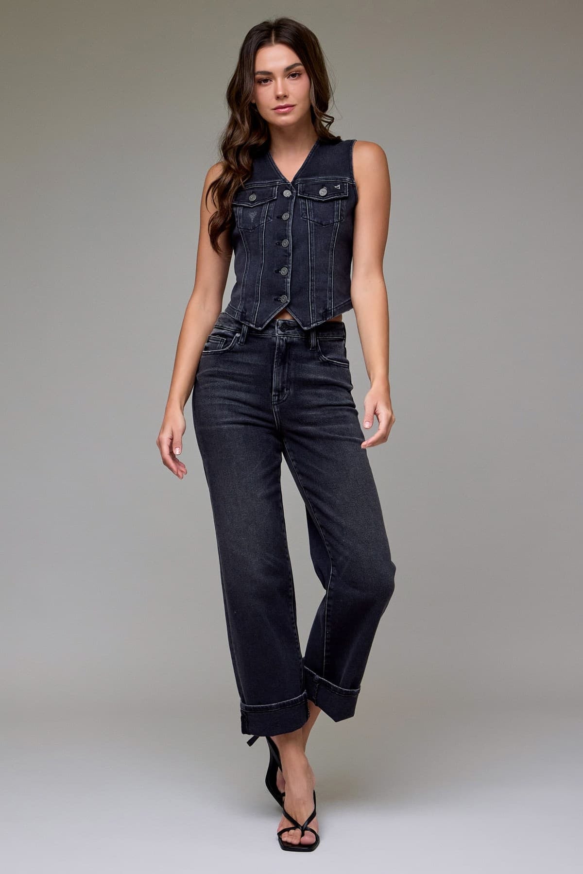 SAMMIE Medium Grey Stretch Cropped Barrel Jean