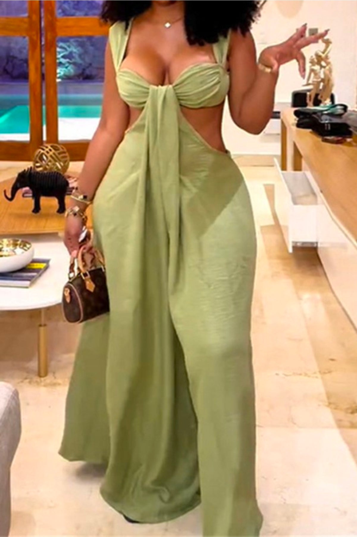 Ruched Bust Wide Leg