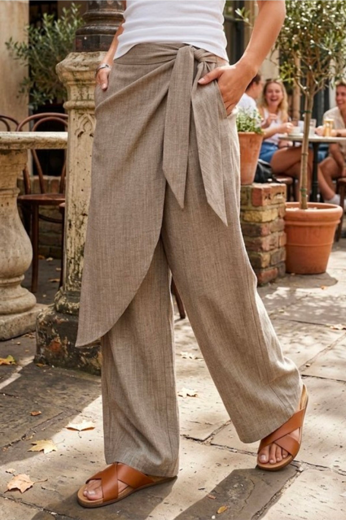 Asymmetrical Draped Flap Panel Detail Wide Leg Pants