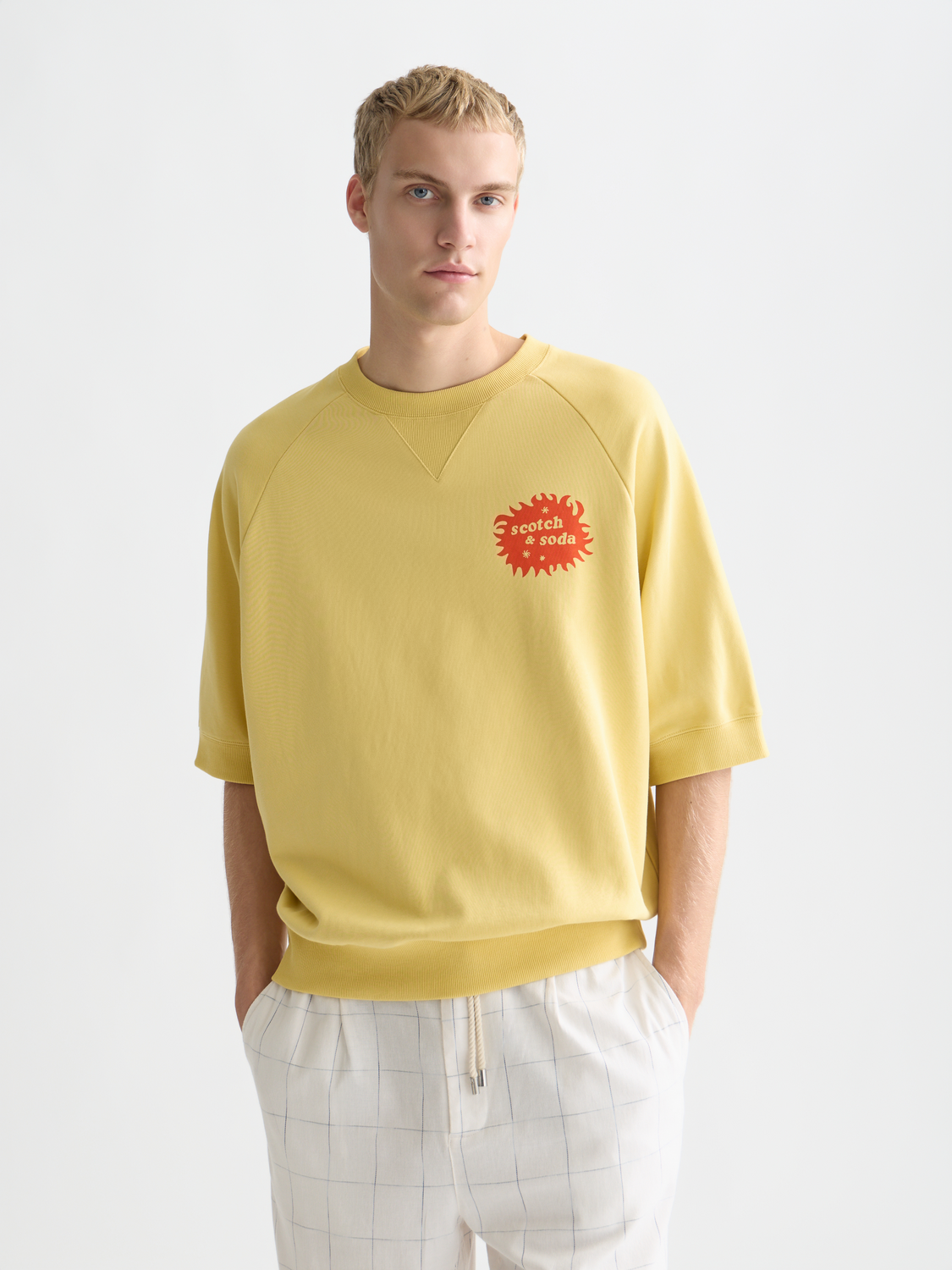 Scotch & Soda Front And Back Artwork Loose-Fit Short Sleeve Sweatshirt