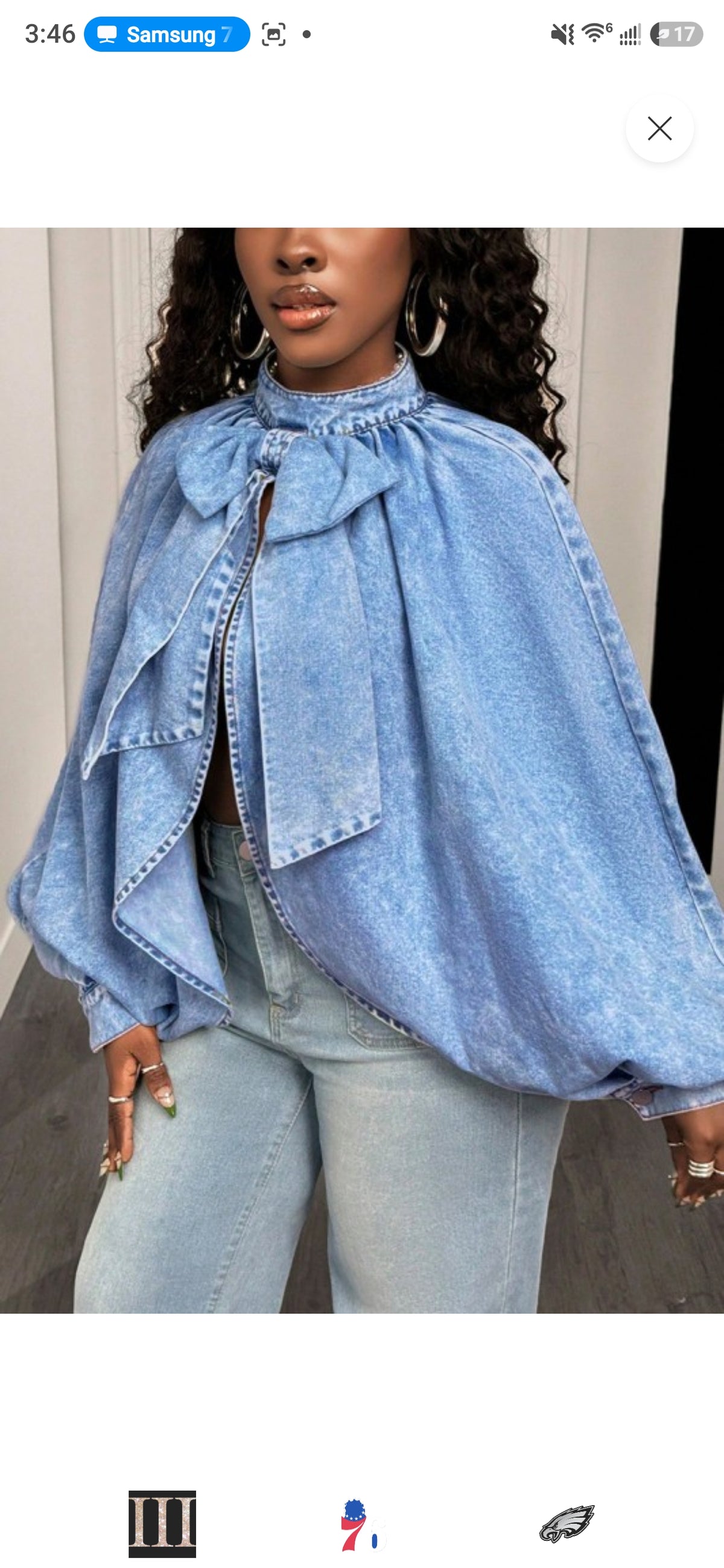 OPEN BACK DENIM JACKET WITH BOW TIE