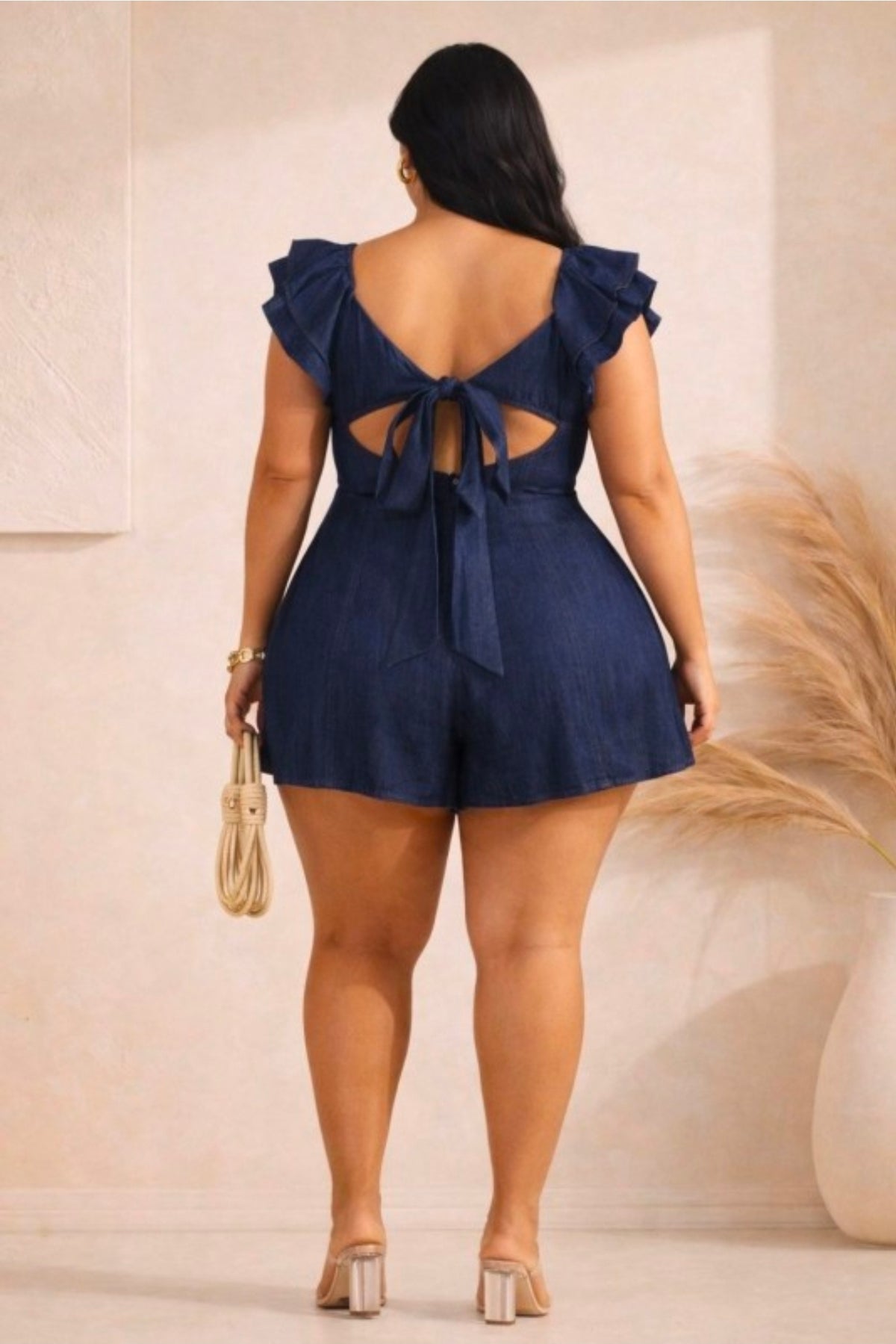 PLUS SWEETHEART RUFFLE SLEEVE DENIM