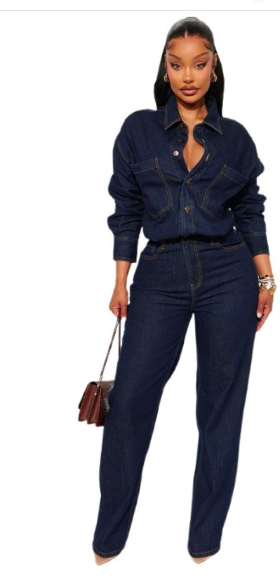 Fashion denim long sleeve Jumpsuit