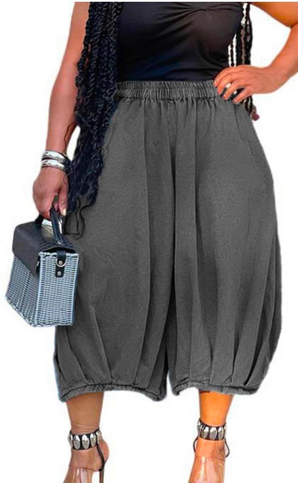 Denim Barrel Wide Leg Capri Pants