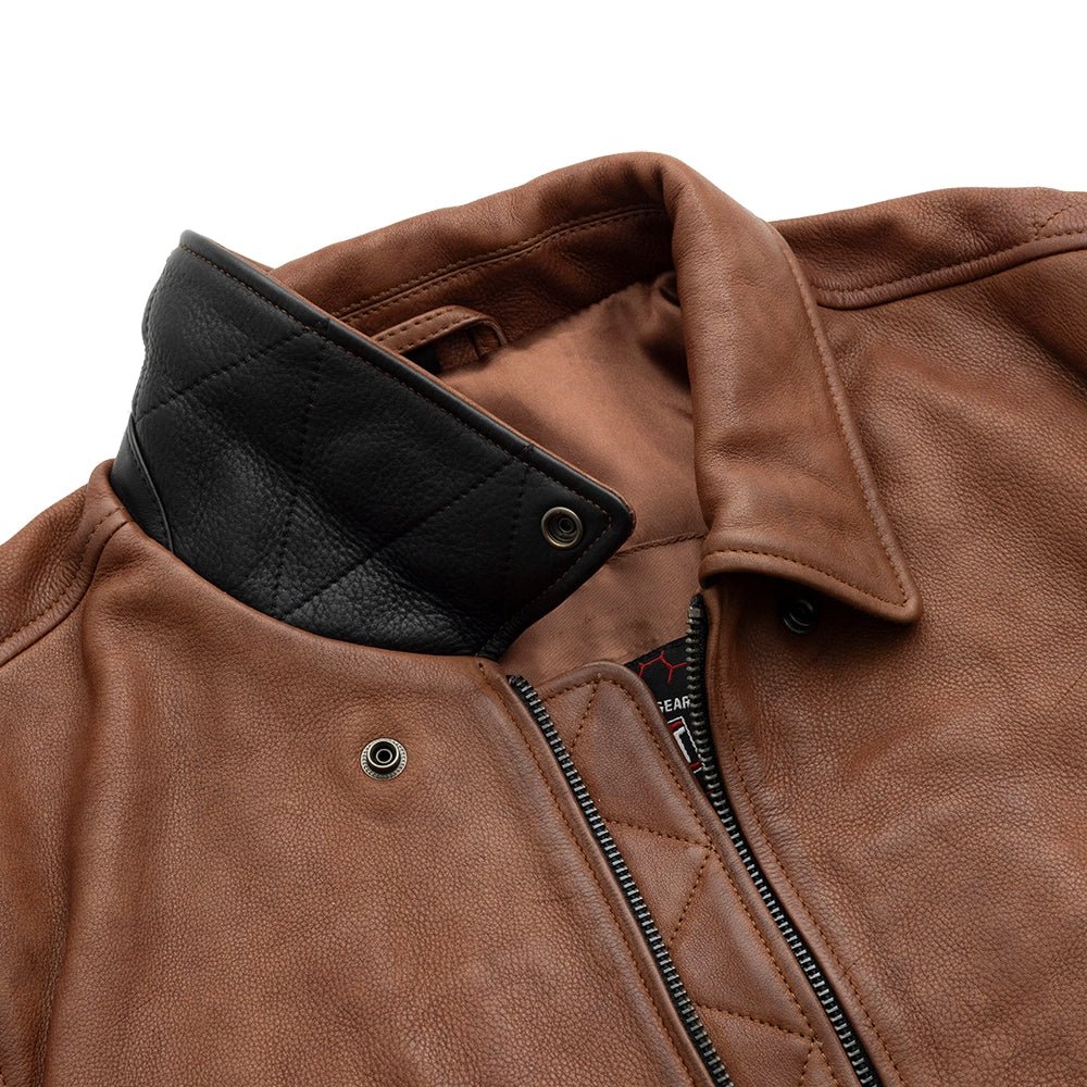 Moto Bomber - Men's Leather Jacket Cognac and Oxblood