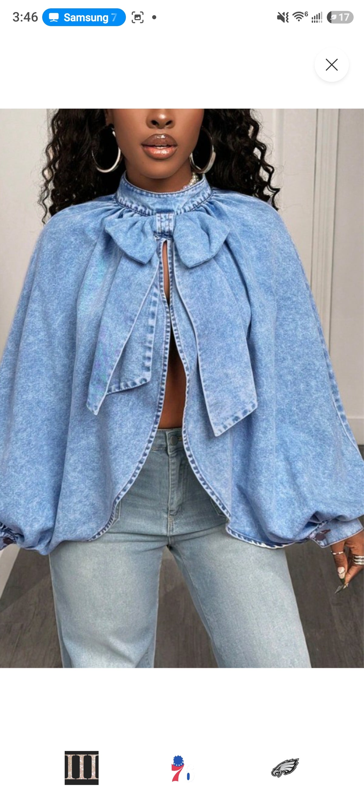 OPEN BACK DENIM JACKET WITH BOW TIE