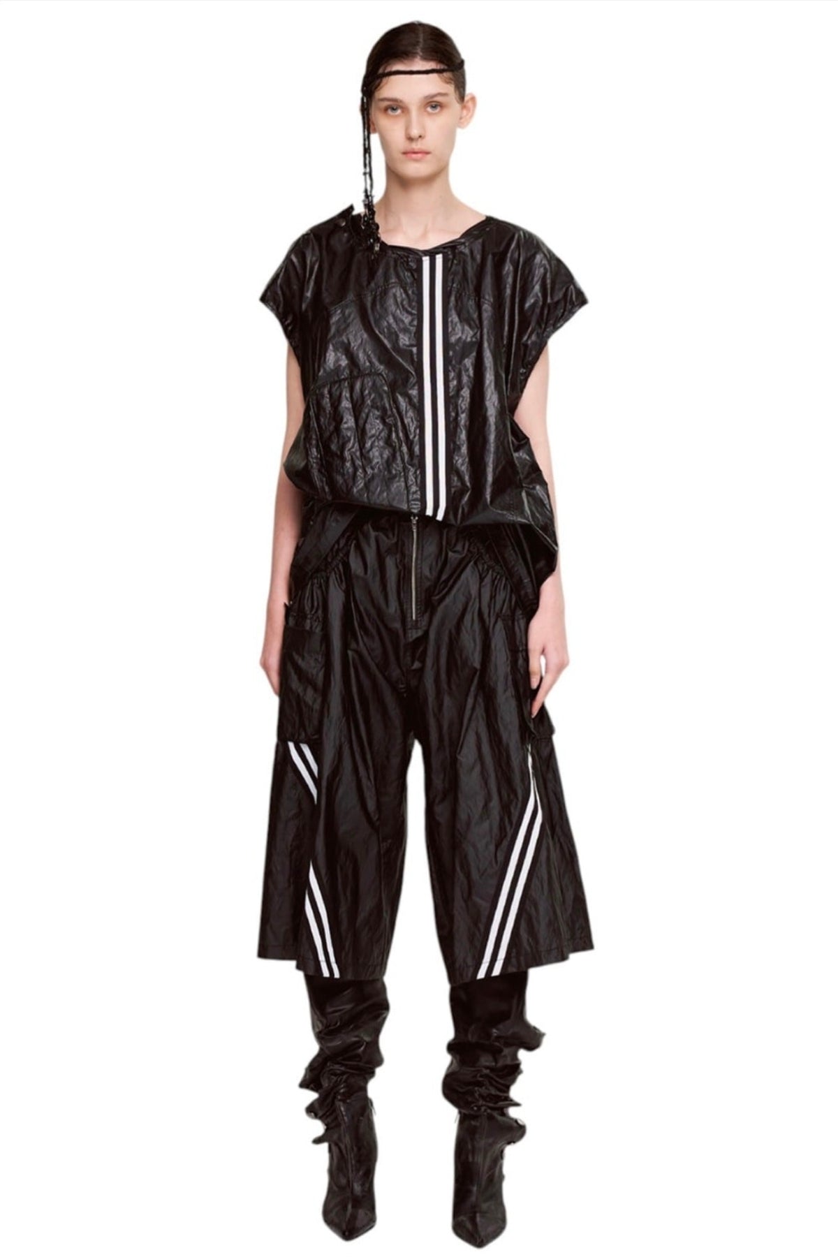 PLEATED POCKET MID PANTS LEATHER