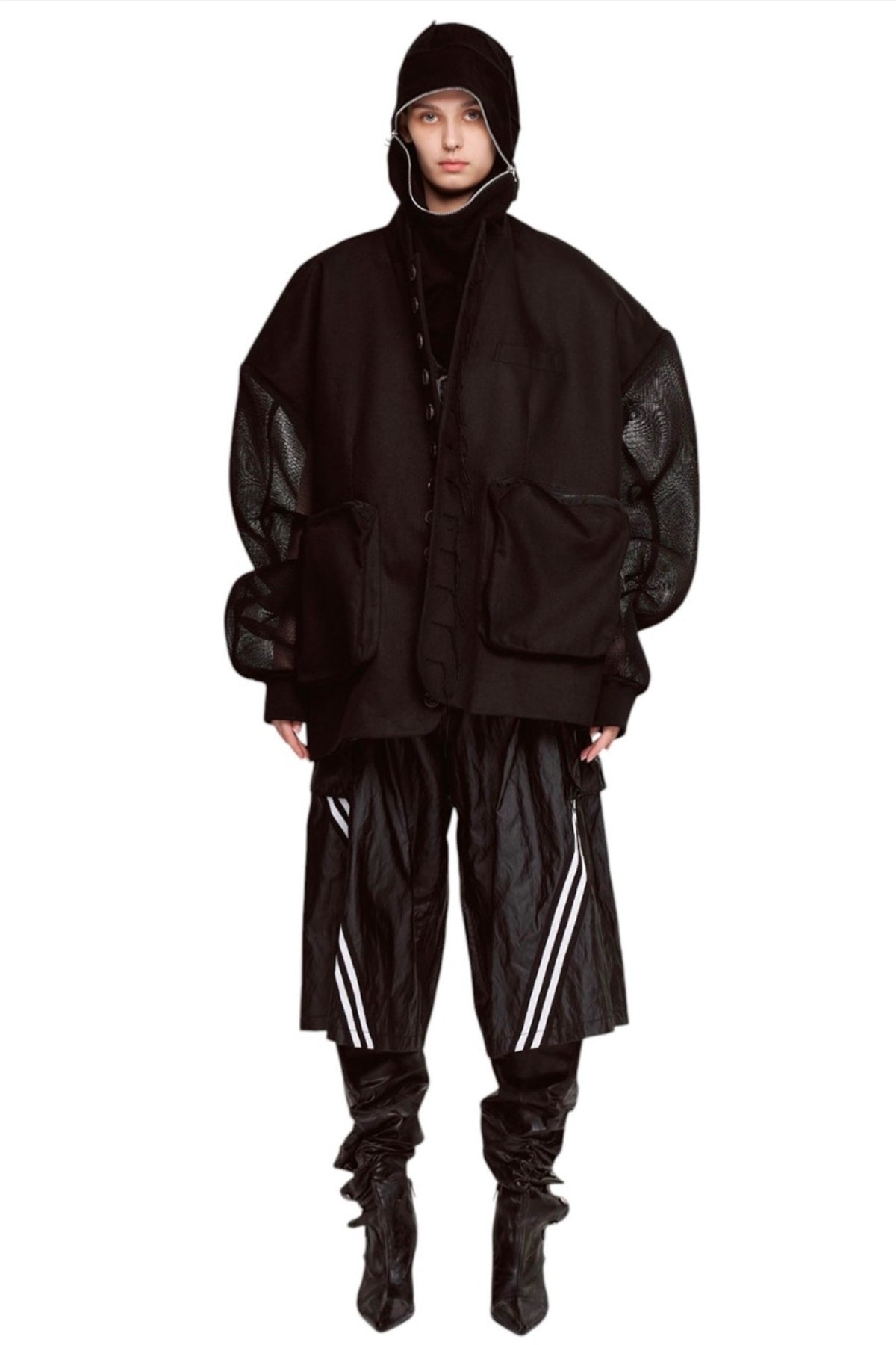 PLEATED POCKET MID PANTS LEATHER