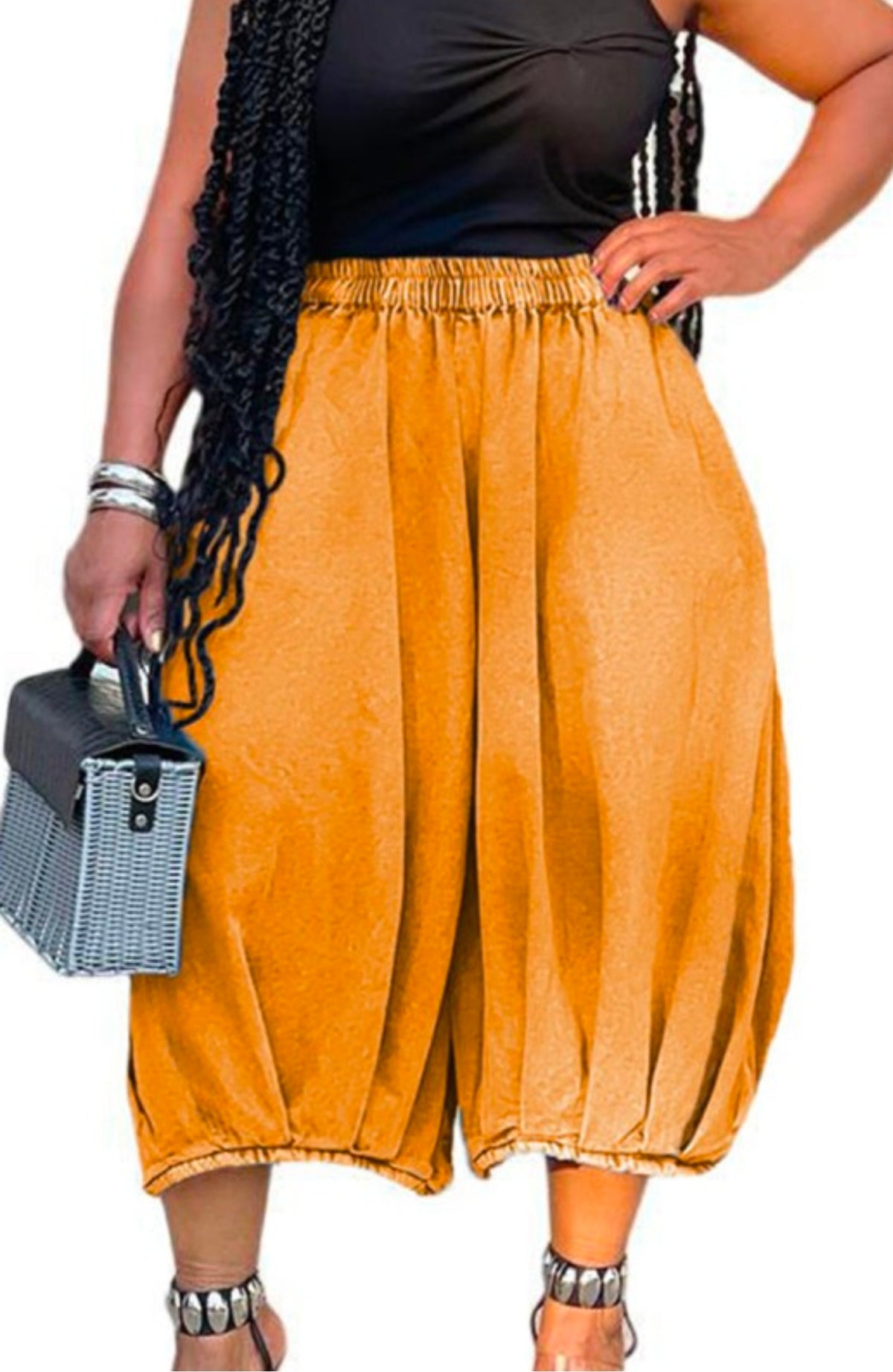 Denim Barrel Wide Leg Capri Pants