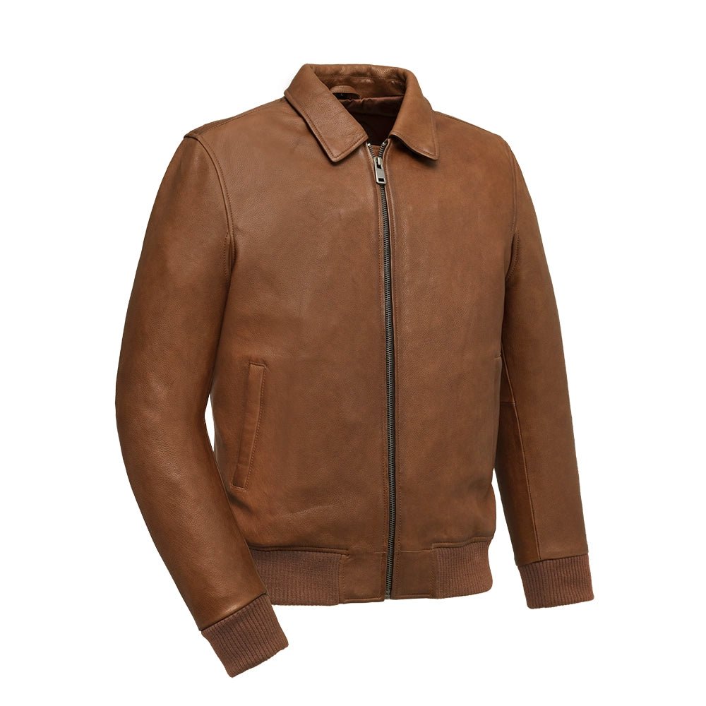 Moto Bomber - Men's Leather Jacket Cognac and Oxblood