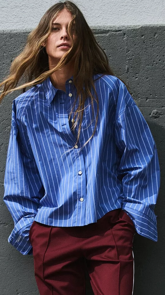 YD STRIPE BOXY CROPPED SHIRT
