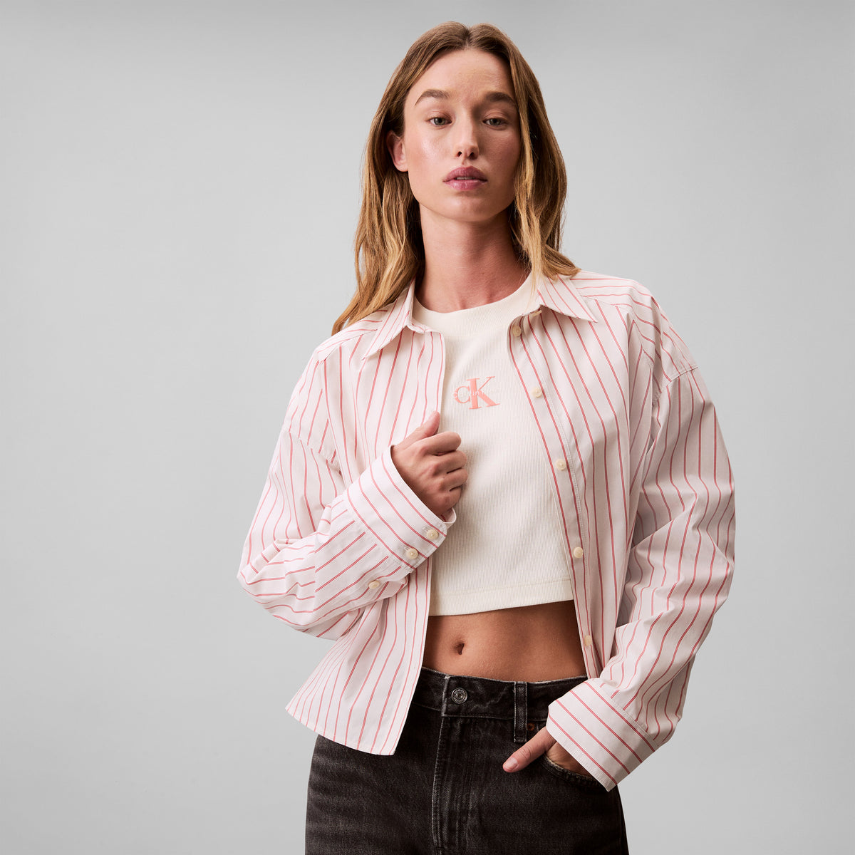 YD STRIPE BOXY CROPPED SHIRT