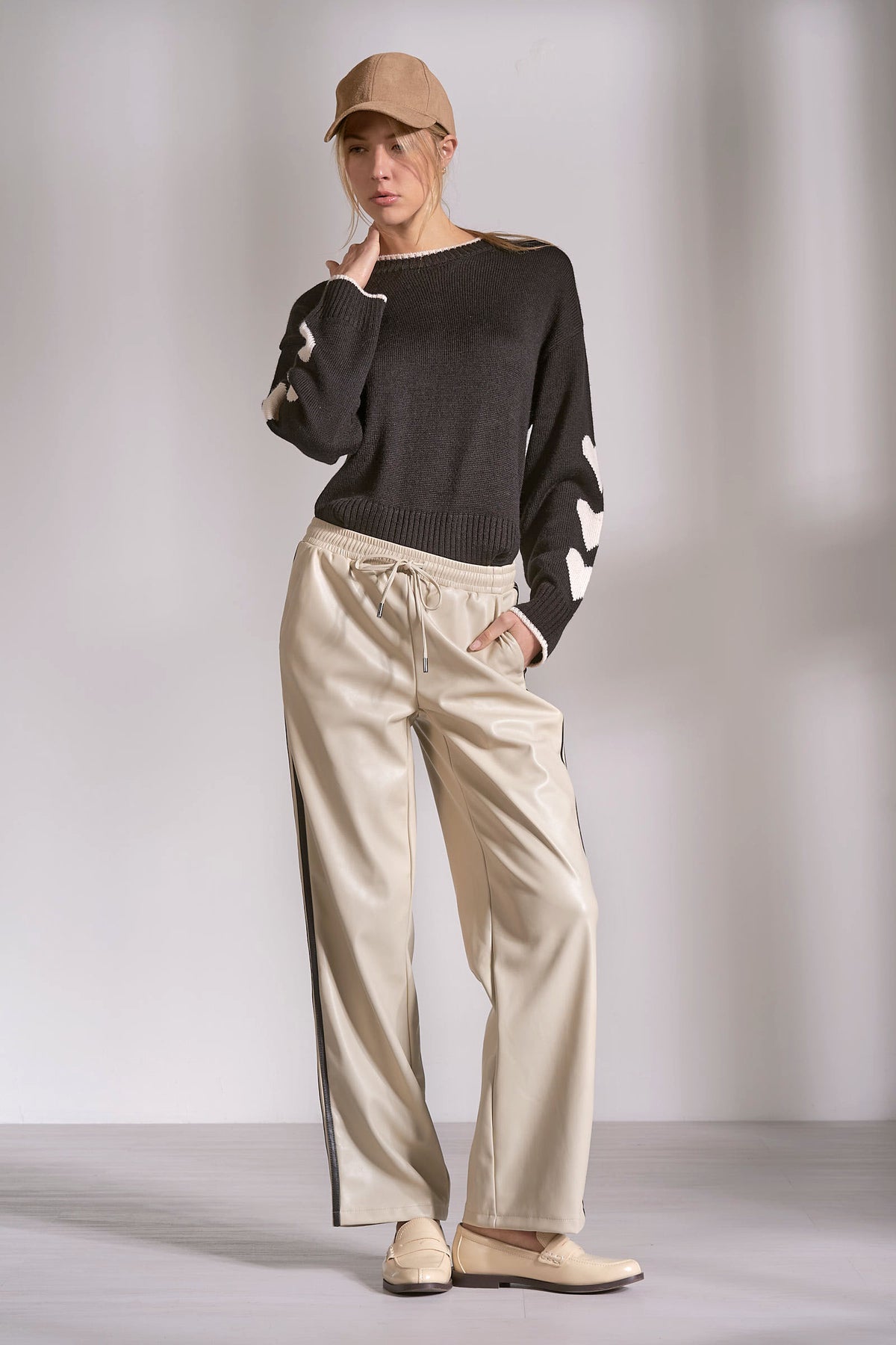Elan | Vegan Leather Track Stripe Pant